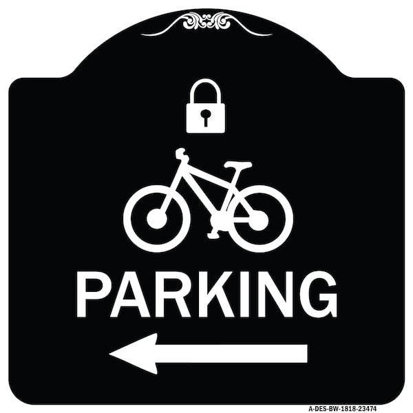 Parking W/ Lock Cycle & Left Arrow Heavy-Gauge Aluminum Architectural Sign, 18" x 18", BW-1818-23474